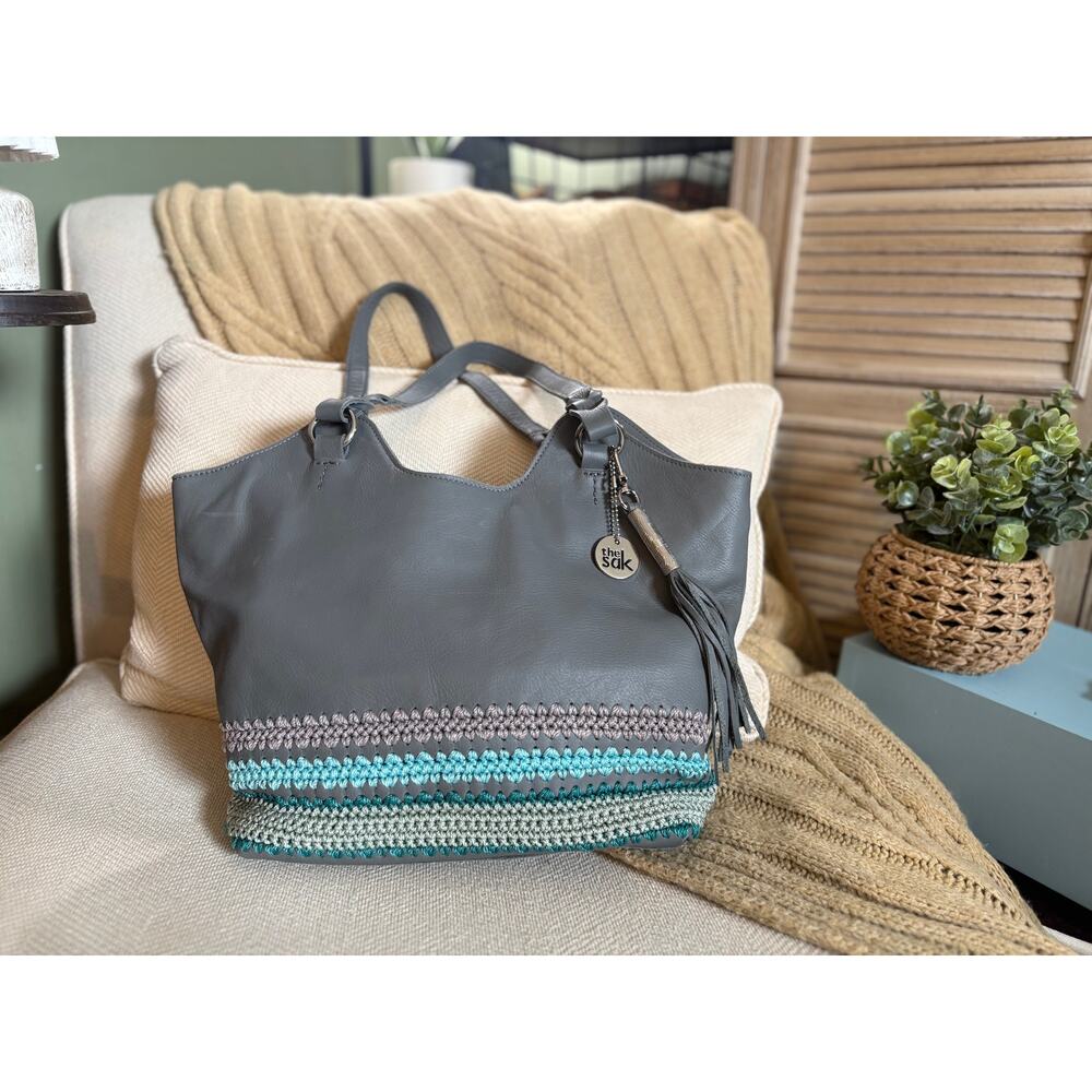 The Sak Back to Bali Shopper - Gray Leather Crochet